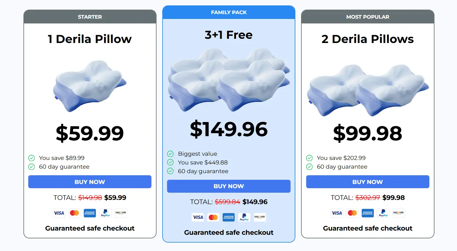 Derila Ergo Pillow pricing packages and bundle discounts
